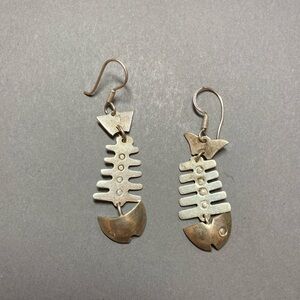 Vintage Mexico Sterling Silver Fish Skeleton Earrings
